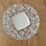 Suport de farfurii argintiu, rotund, transparent cu model floral - imagine 2
