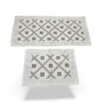 Set traverse, crem cu flori, 2 piese, 1 buc 70x150 cm, 1 buc 60x90 cm