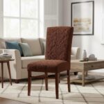 Set 6 bucăți huse de scaun, din jacard cu model,maro închis