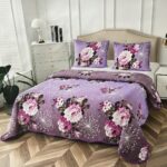 Cuvertură de pat, cu două fețe, 3 piese, model regal și cu flori - imagine 2