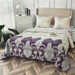 Cuvertură de pat, cu două fețe, 3 piese, model regal și cu flori