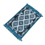 Traversă tradițională țesută, nuanțe de gri și turcoaz, 60x90 cm