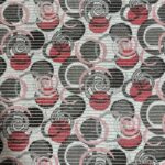 Covor la metru, gri cu cercuri roșii/negre, lățime standard 65 cm