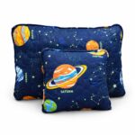 Set 2 perne anti-alergice, 50x70 si 40x40 cm, albastru cu galaxie