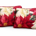Set 2 perne pui, dimensiune 40x40, crem cu flori roșii