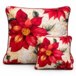 Set 2 perne anti-alergice, 70x70 și 40x40, crem cu flori roșii