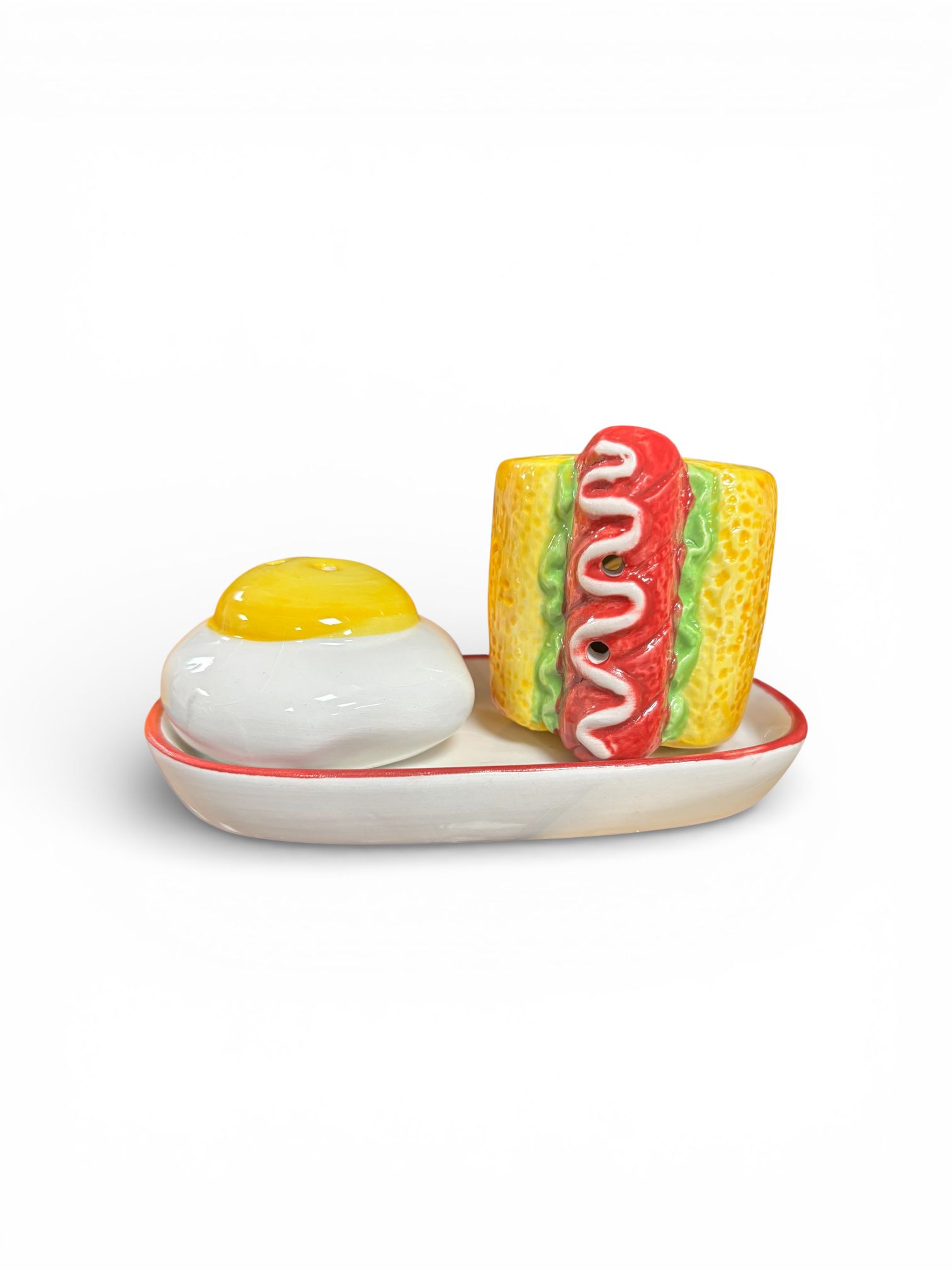 WhatsApp Image 2026-02-22 at 21.49.40 (1) Set solnițe din ceramică, 3 piese, ou și hot-dog - imagine 1